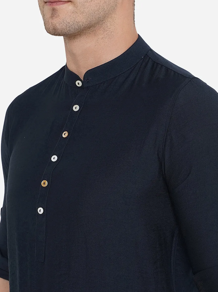 Dark Blue Solid Slim Fit Short Kurta | JB Studio