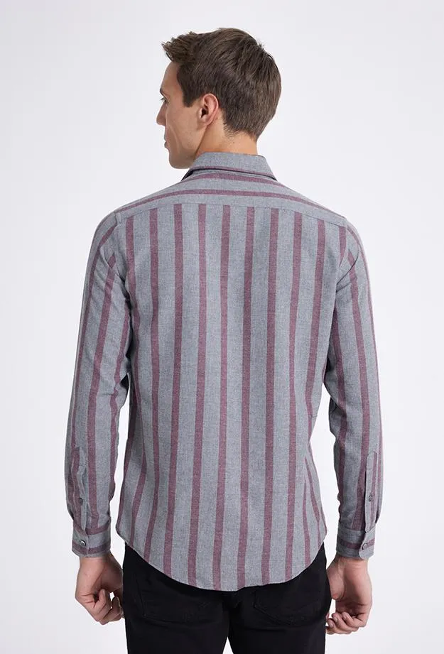 Ds Damat Slim Fit Gray Striped Shirt