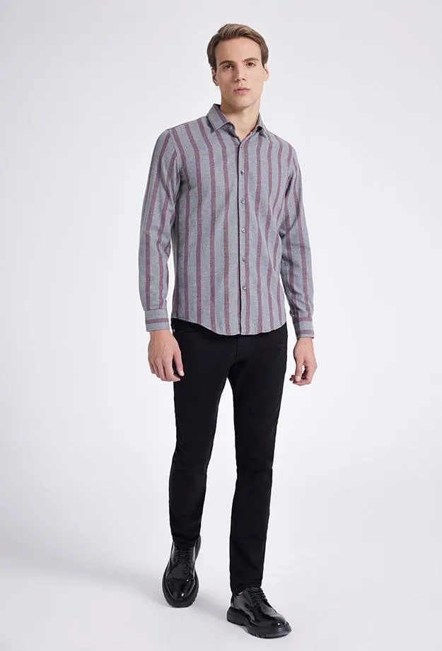 Ds Damat Slim Fit Gray Striped Shirt