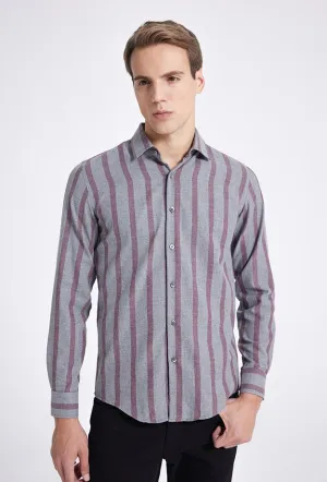 Ds Damat Slim Fit Gray Striped Shirt