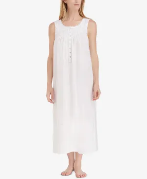 Eileen West Ballet Length Cotton Nightgown with Lace Trim, White