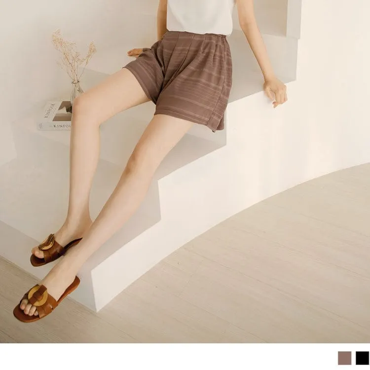 ELASTIC WAIST STRIPED A-LINE CHIFFON SHORTS PANTS