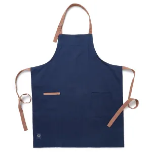 Encasa Homes Cotton Stain-Resistant Kitchen Bib Apron - Scotch Blue   Tan Straps With Adjustable Straps, Pocket & Towel Holder | For Home & Outdoors Cooking - Men & Women - 68x85 cm