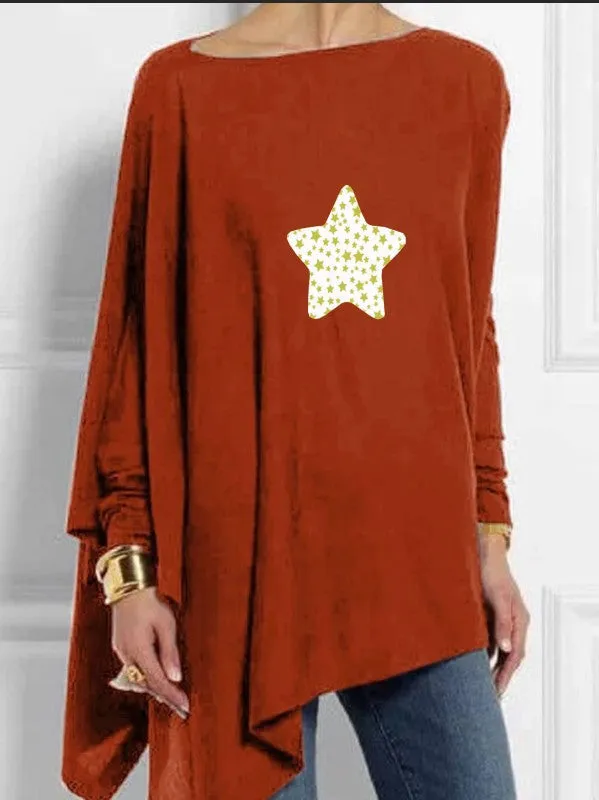 Fashion casual long-sleeved irregular solid color pullover T-shirt