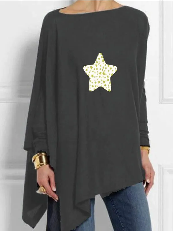 Fashion casual long-sleeved irregular solid color pullover T-shirt