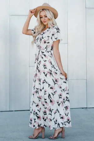 Faux Wrap Maxi Dress: Ivory Floral