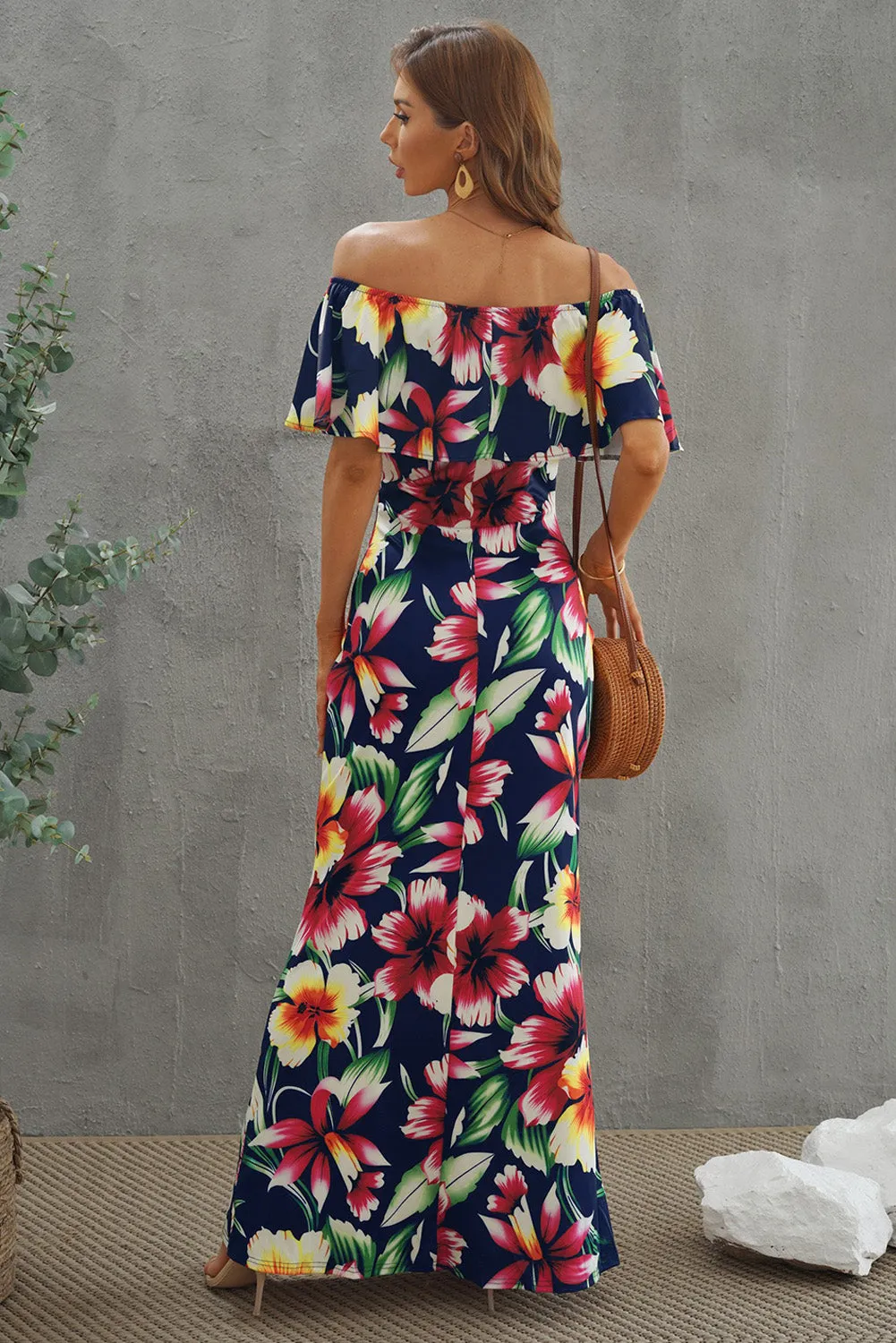 Floral Layered Off-Shoulder Maxi Dress