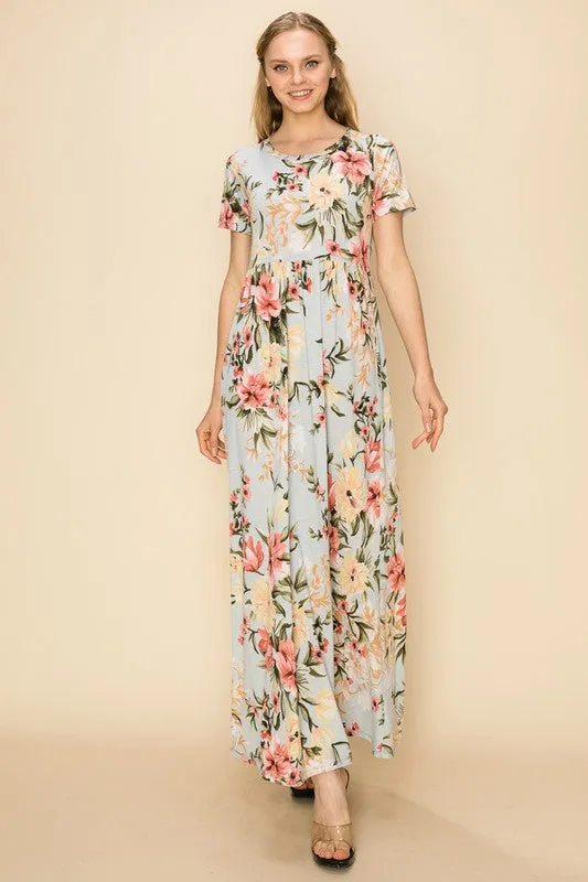 Floral Maxi Dress in Navy and Mint 4229