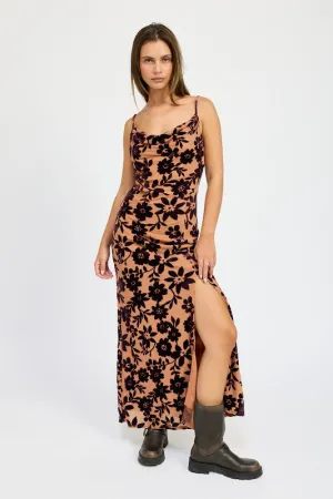 FLORAL PRINT COWL NECK MAXI DRESS