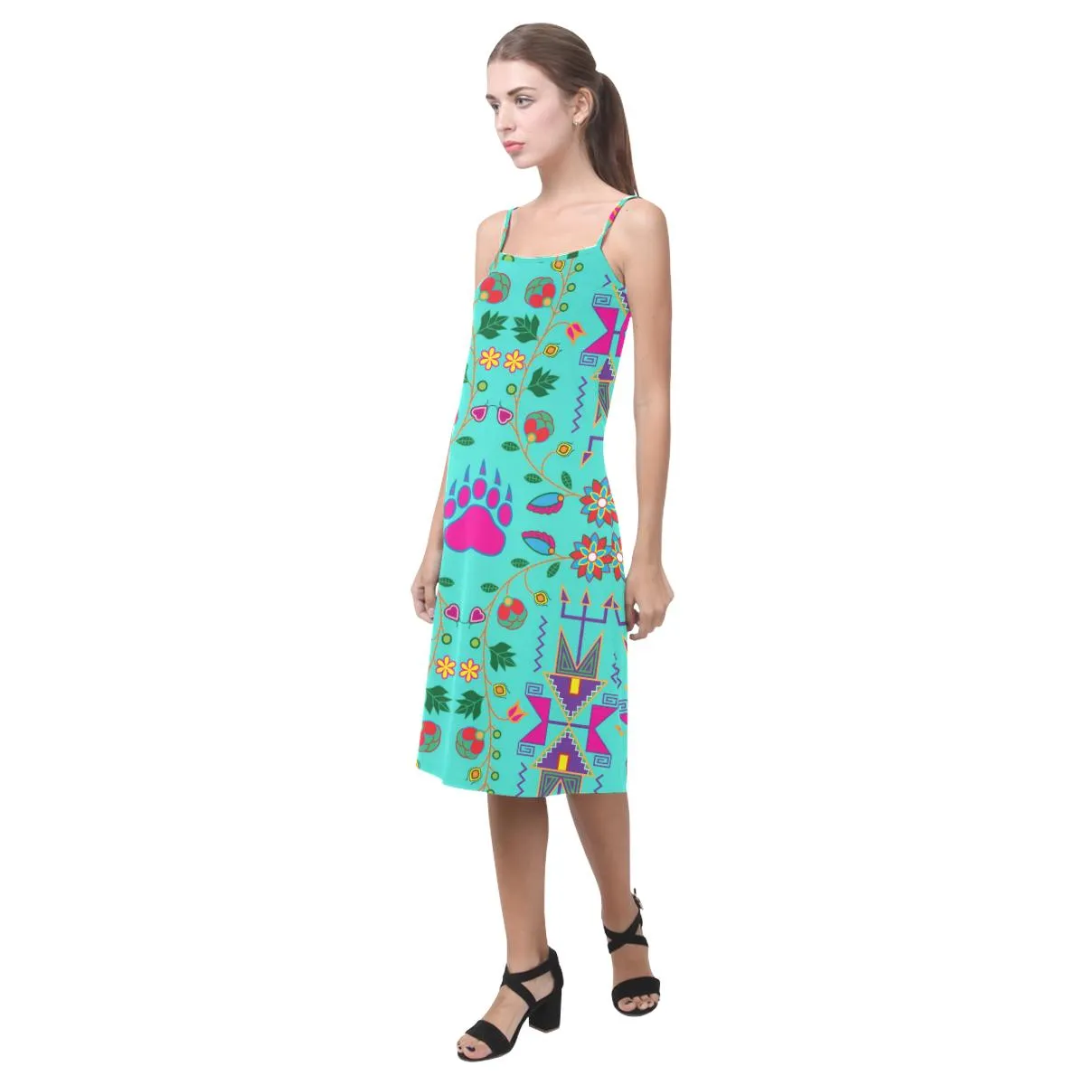 Geometric Floral Fall - Sky Alcestis Slip Dress