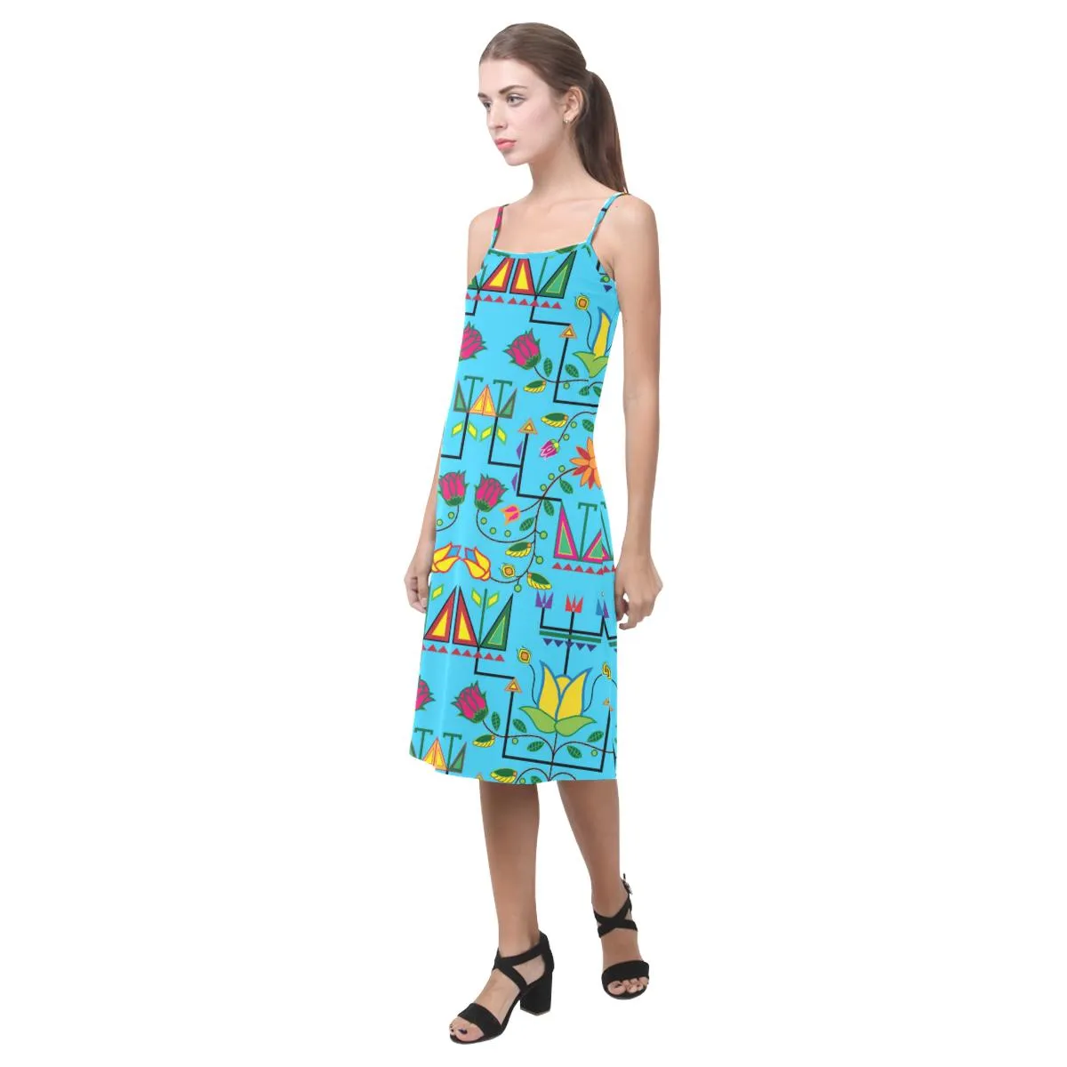 Geometric Floral Summer - Sky Blue Alcestis Slip Dress