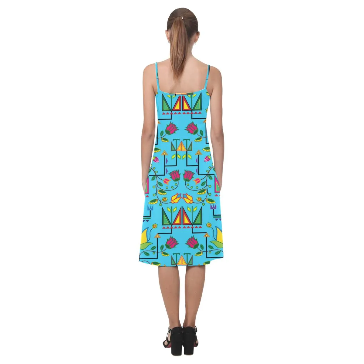 Geometric Floral Summer - Sky Blue Alcestis Slip Dress