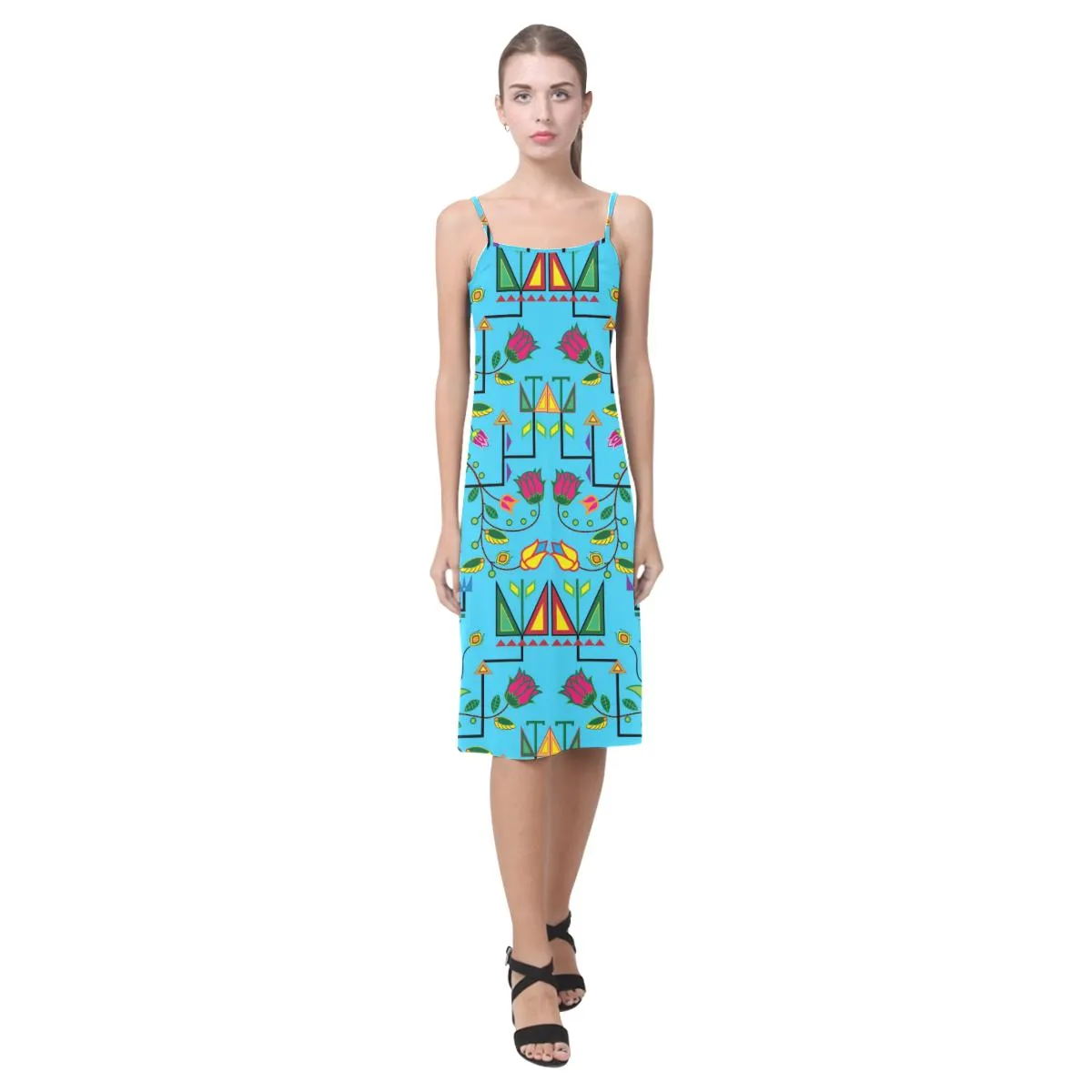 Geometric Floral Summer - Sky Blue Alcestis Slip Dress