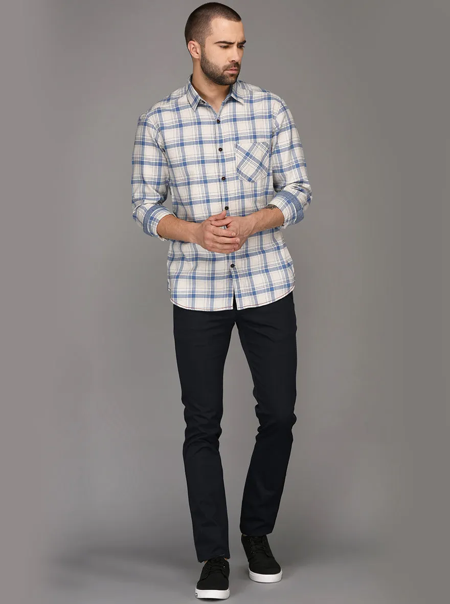 Greenfibre Sky Blue Checked Slim Fit Casual Shirt