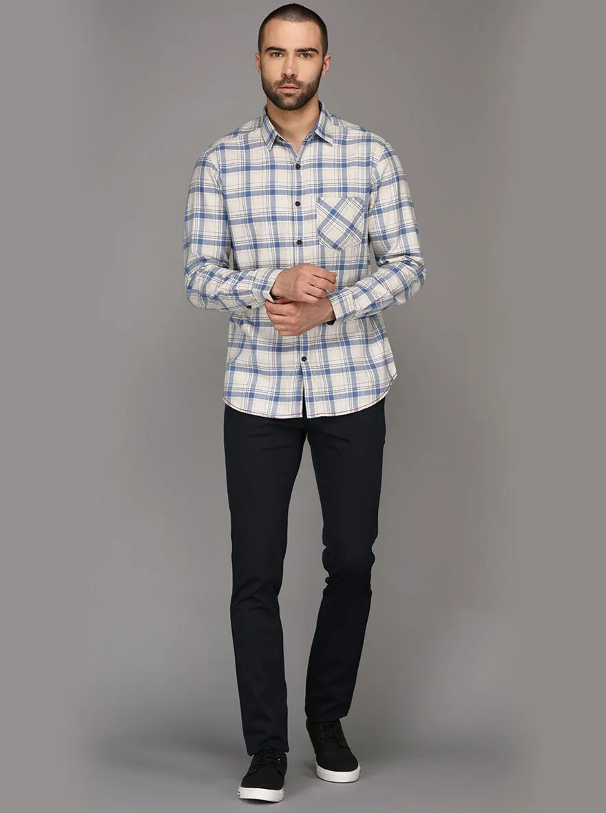 Greenfibre Sky Blue Checked Slim Fit Casual Shirt