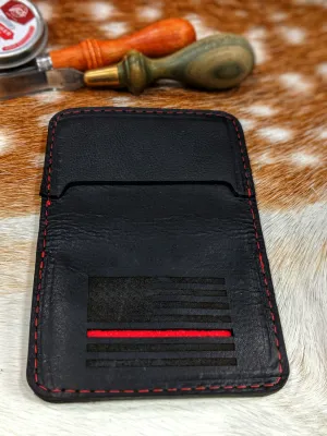 Handmade Fireman Black Leather Wallet with Money Clip