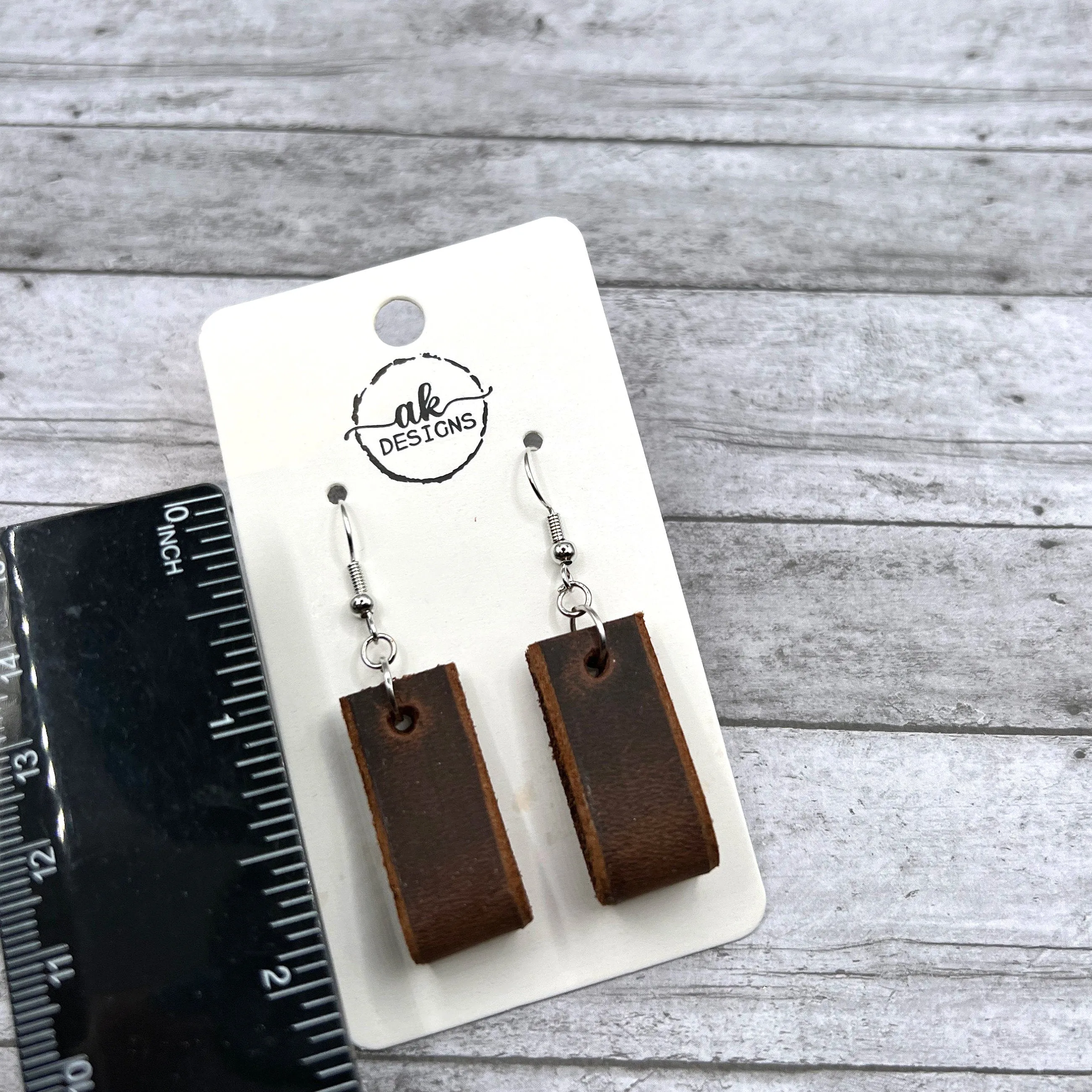 Handmade Genuine Leather Folded Bar  Earrings