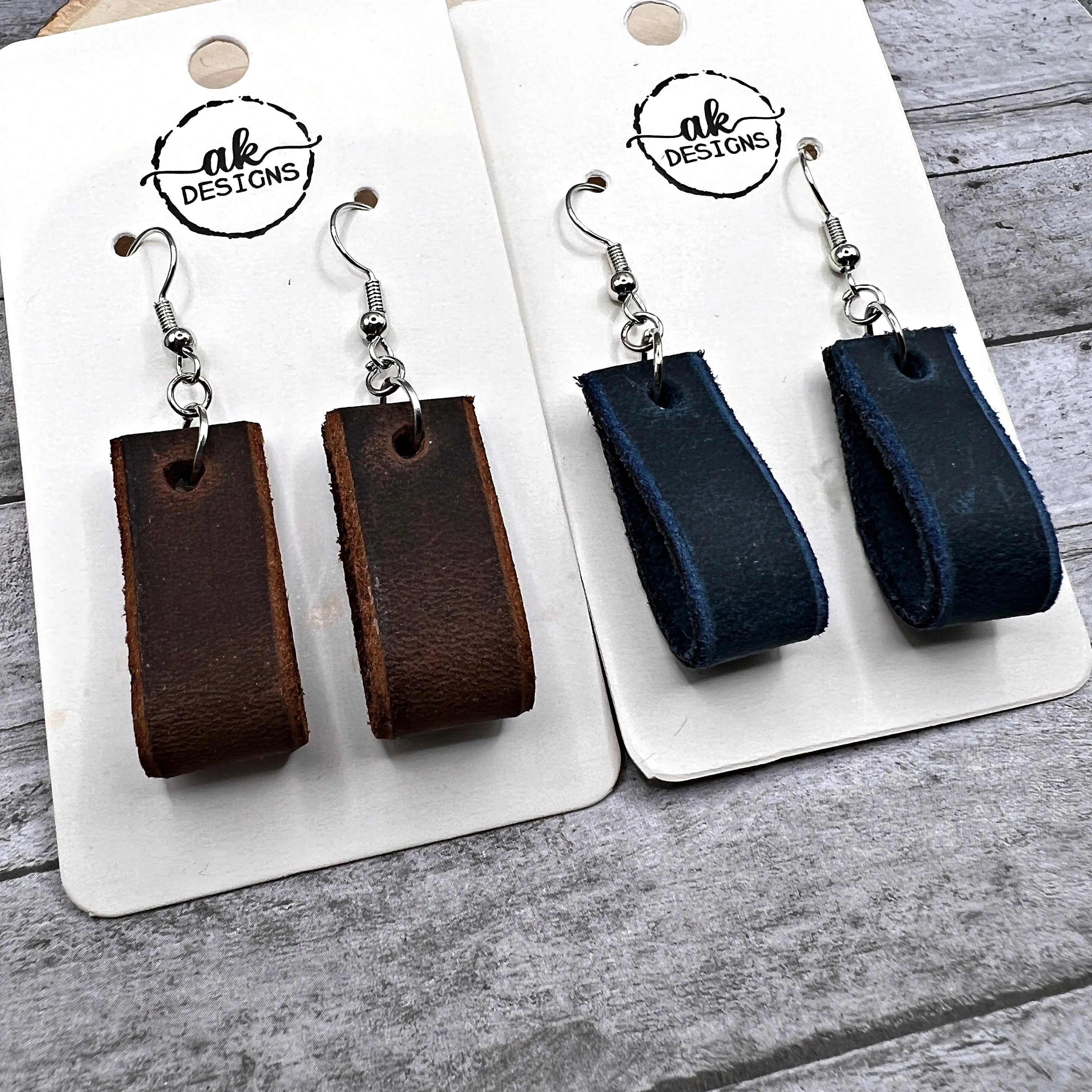 Handmade Genuine Leather Folded Bar  Earrings