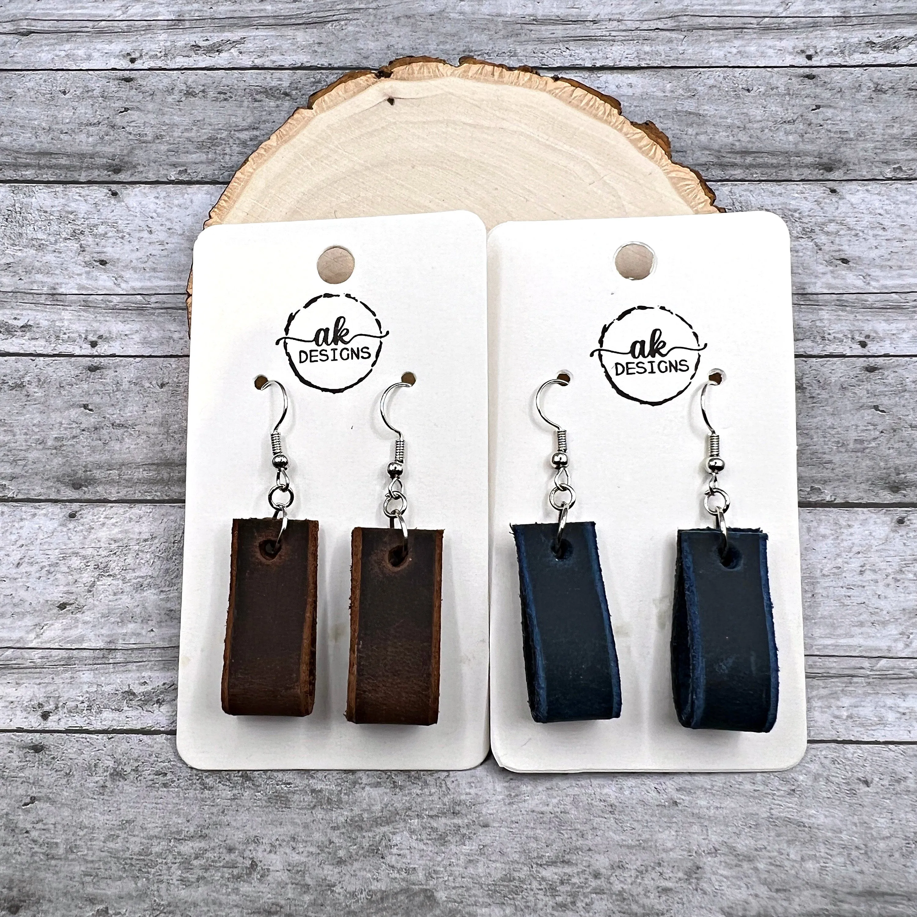 Handmade Genuine Leather Folded Bar  Earrings