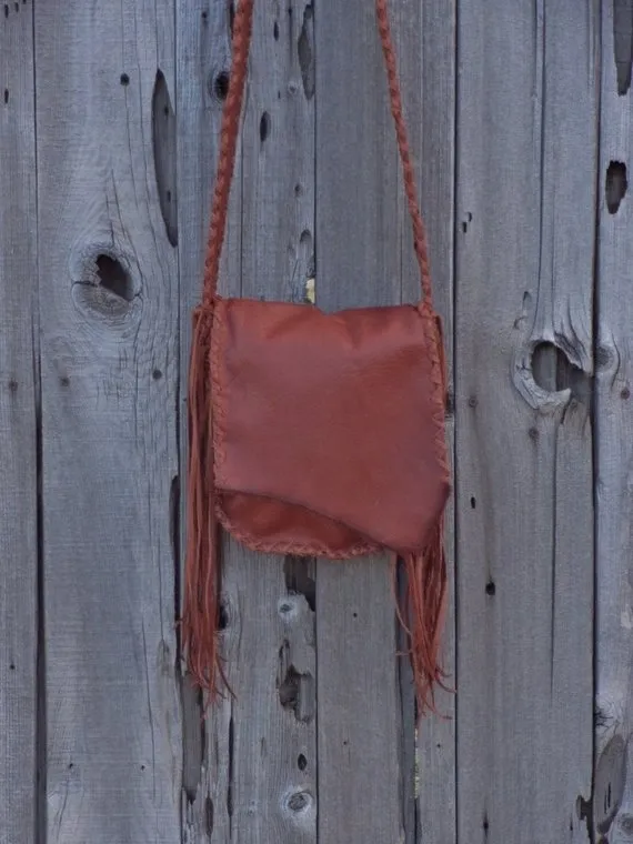 Handmade leather handbag with fringe , Possibles bag , Leather man bag