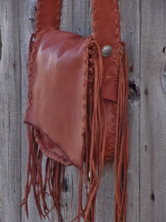 Handmade leather handbag with fringe , Possibles bag , Leather man bag