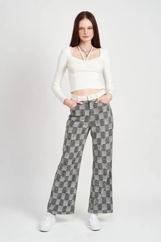 HAY BAE PLAID WIDE LEG PANTS