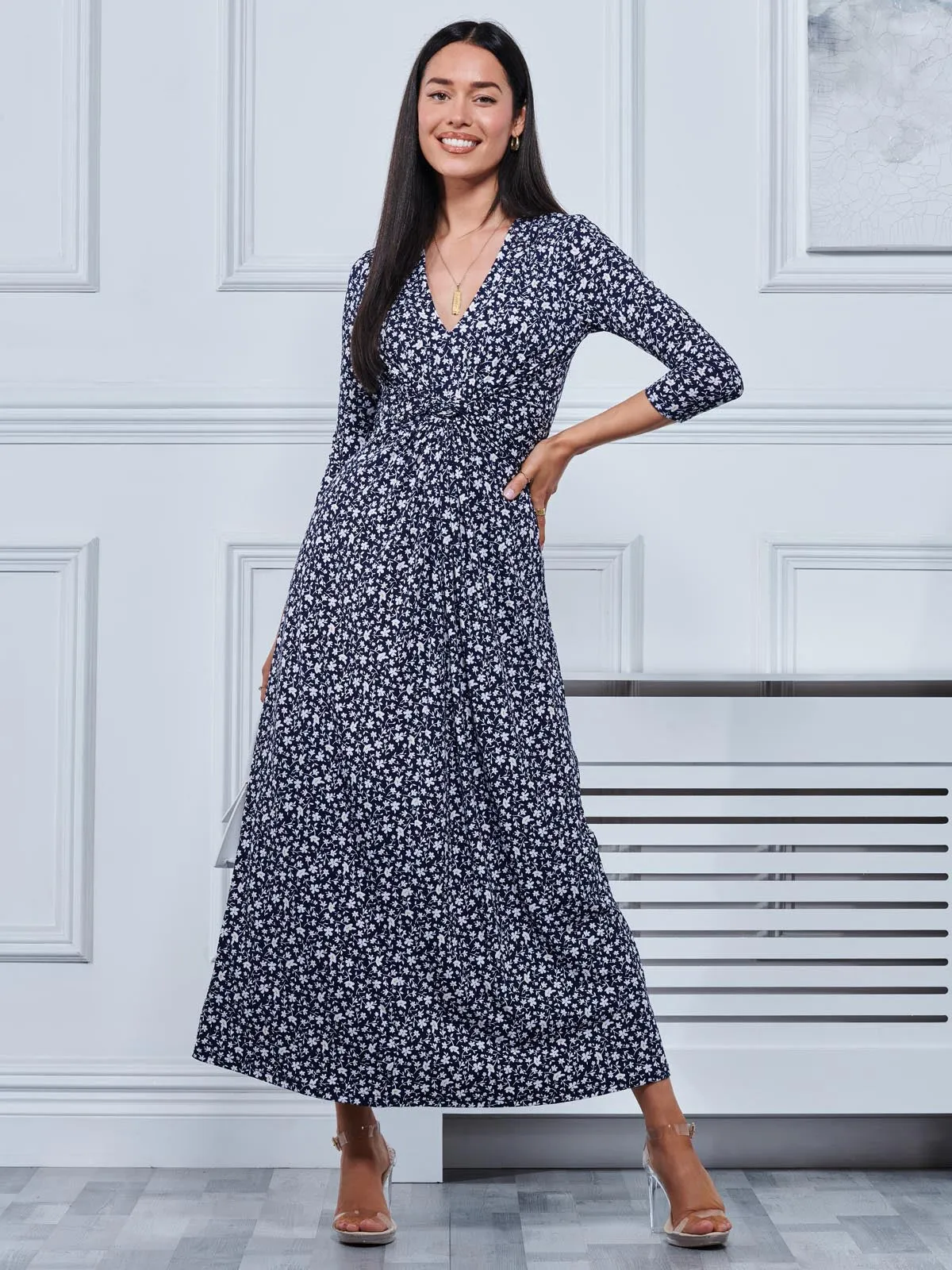 Hayat Twist Front Jersey Maxi Dress, Navy Floral