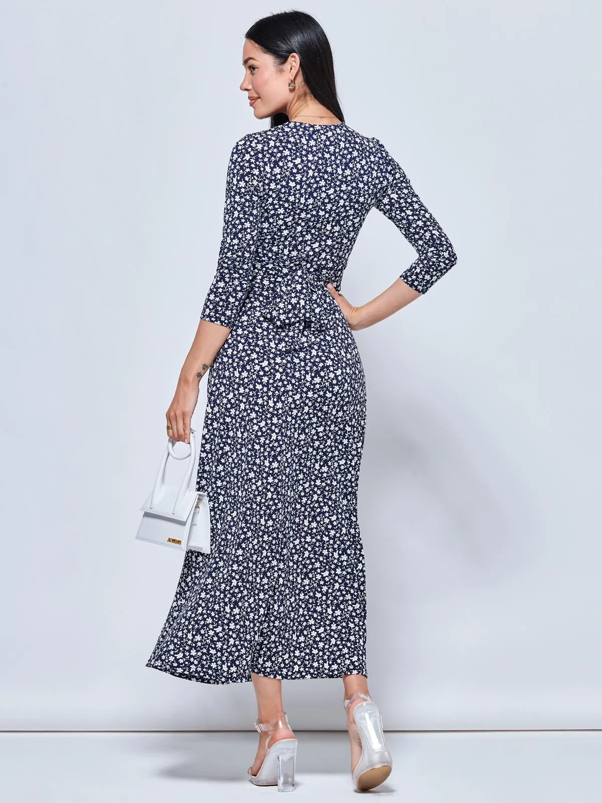 Hayat Twist Front Jersey Maxi Dress, Navy Floral