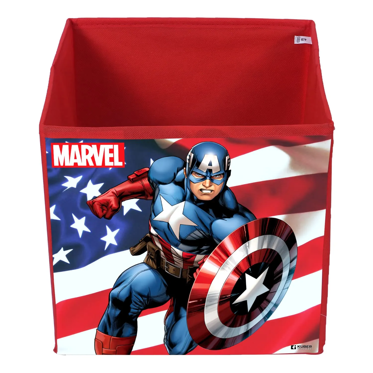 Heart Home Marvel Captain America Print Durable & Collapsible Square Storage Box|Clothes Organizer With Handle,.(Red)