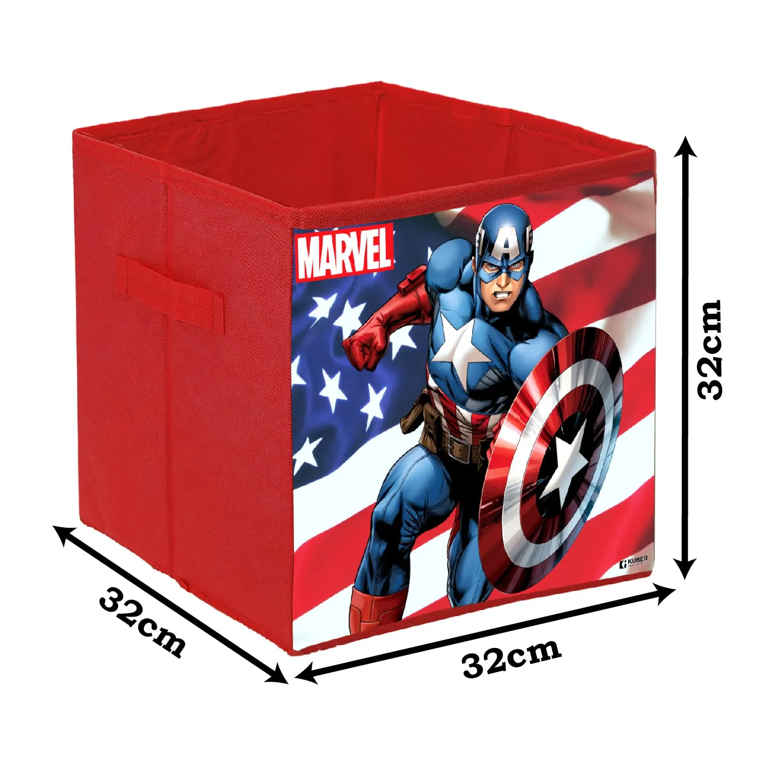 Heart Home Marvel Captain America Print Durable & Collapsible Square Storage Box|Clothes Organizer With Handle,.(Red)