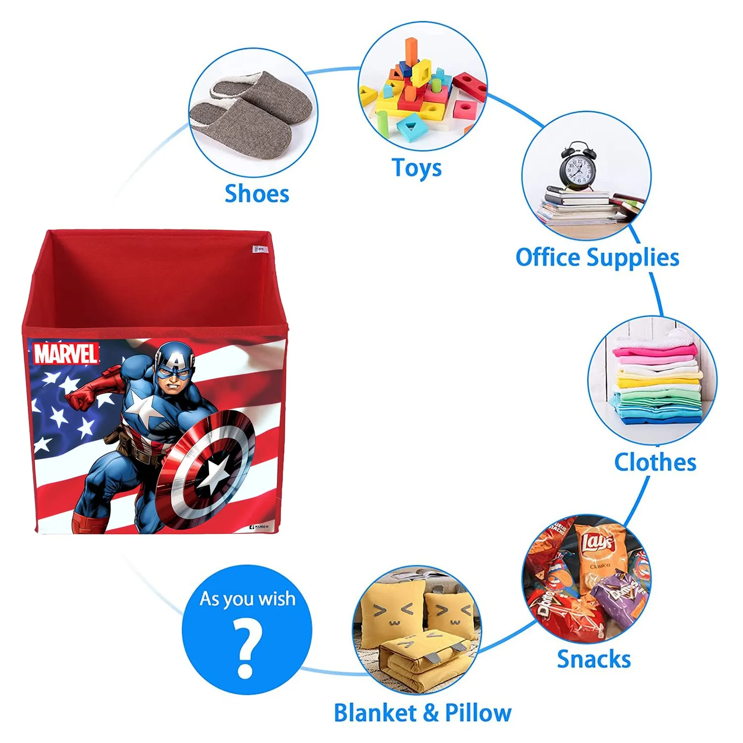 Heart Home Marvel Captain America Print Durable & Collapsible Square Storage Box|Clothes Organizer With Handle,.(Red)