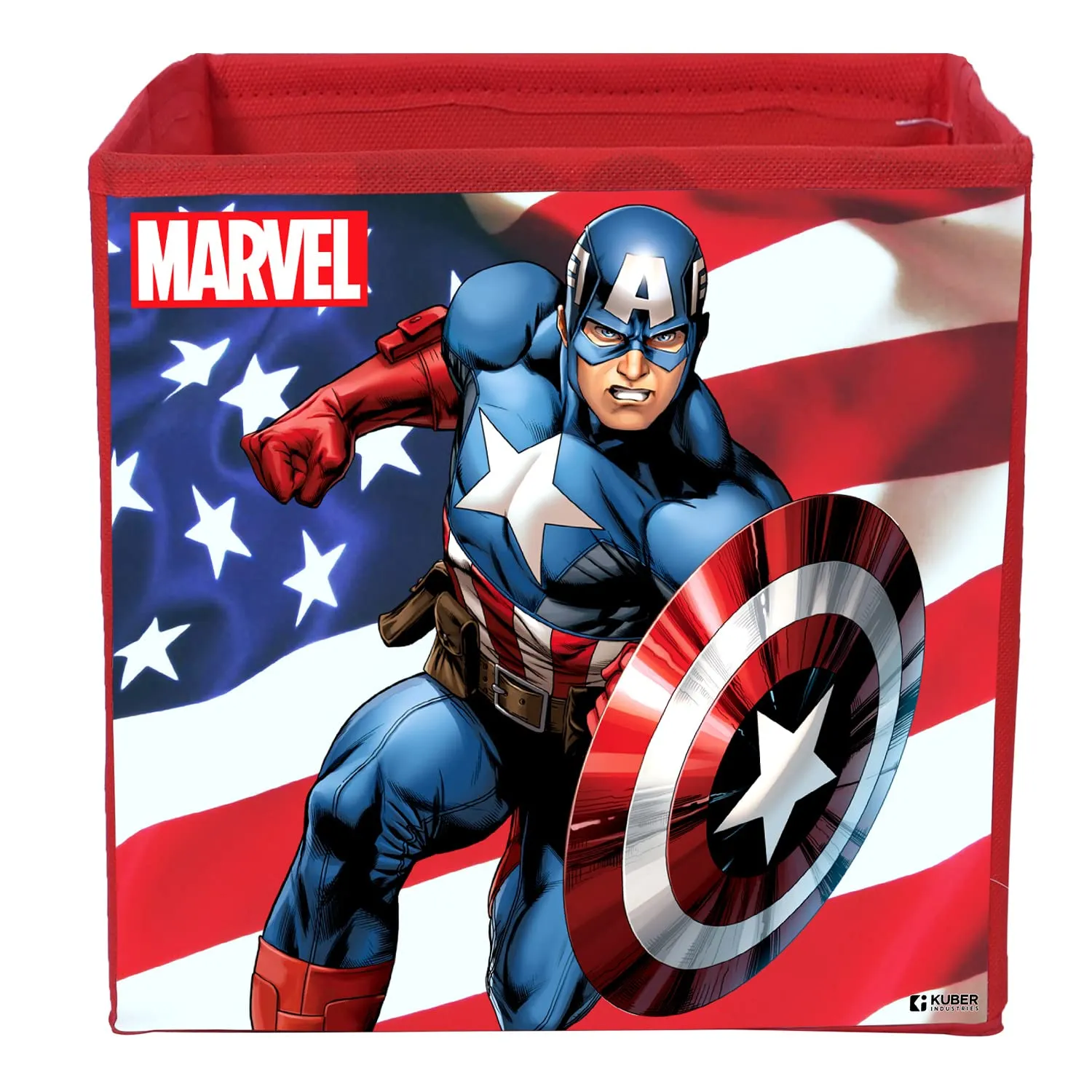 Heart Home Marvel Captain America Print Durable & Collapsible Square Storage Box|Clothes Organizer With Handle,.(Red)