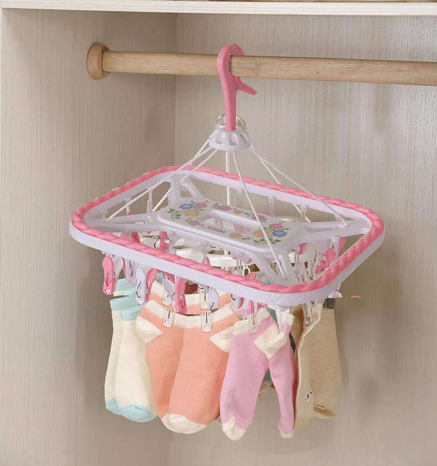 Heart Home Plastic 32 Clips Baby Clothes Hanger (Pink) -CTHH012039