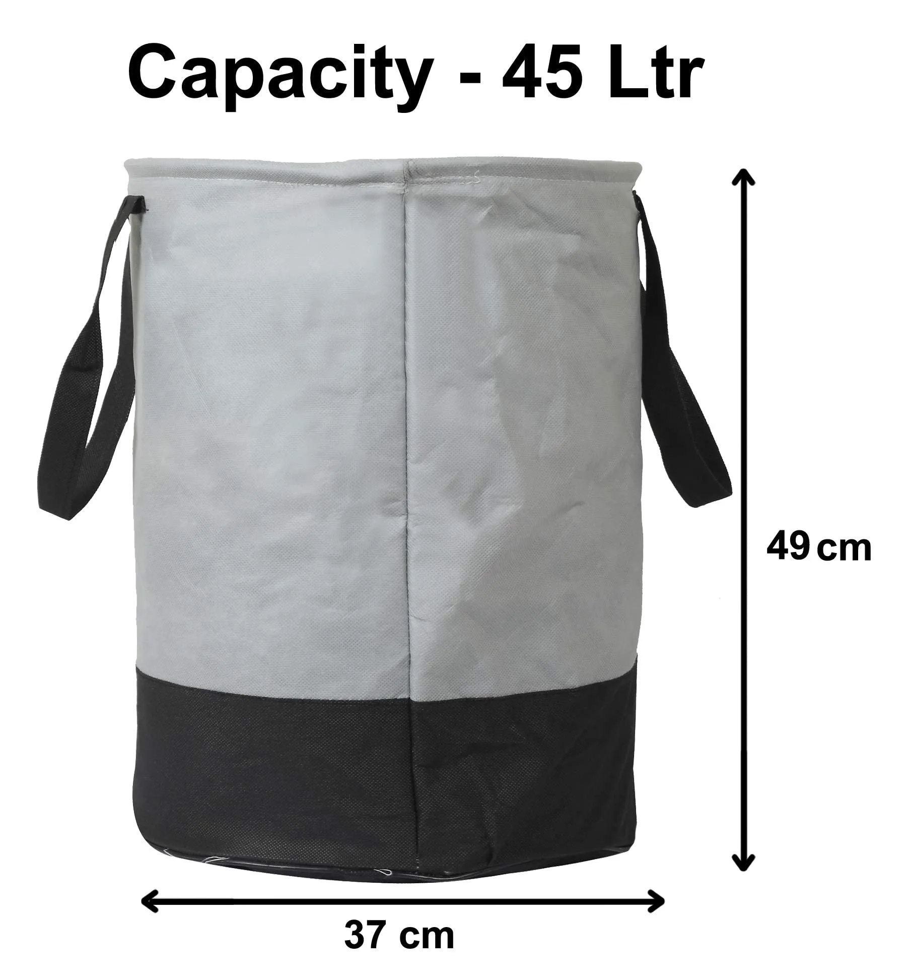 Heart Home Round Non Woven Fabric Foldable Laundry Organiser With Handles,45 Ltr, Pack of 2 (Grey & Black)-HEARTXY11449