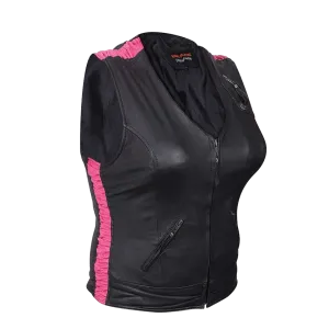 HML1033 Ladies Premium Leather Vest with Leather Scrunch Sides in Fuchsia, Purple or Black