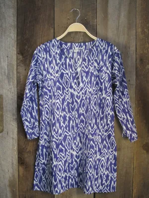 Ikat Cotton Tunic Top in Blue