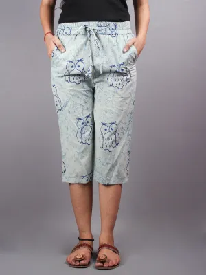 Indigo Hand Block Printed Elasticated Waist Capri - C0267005