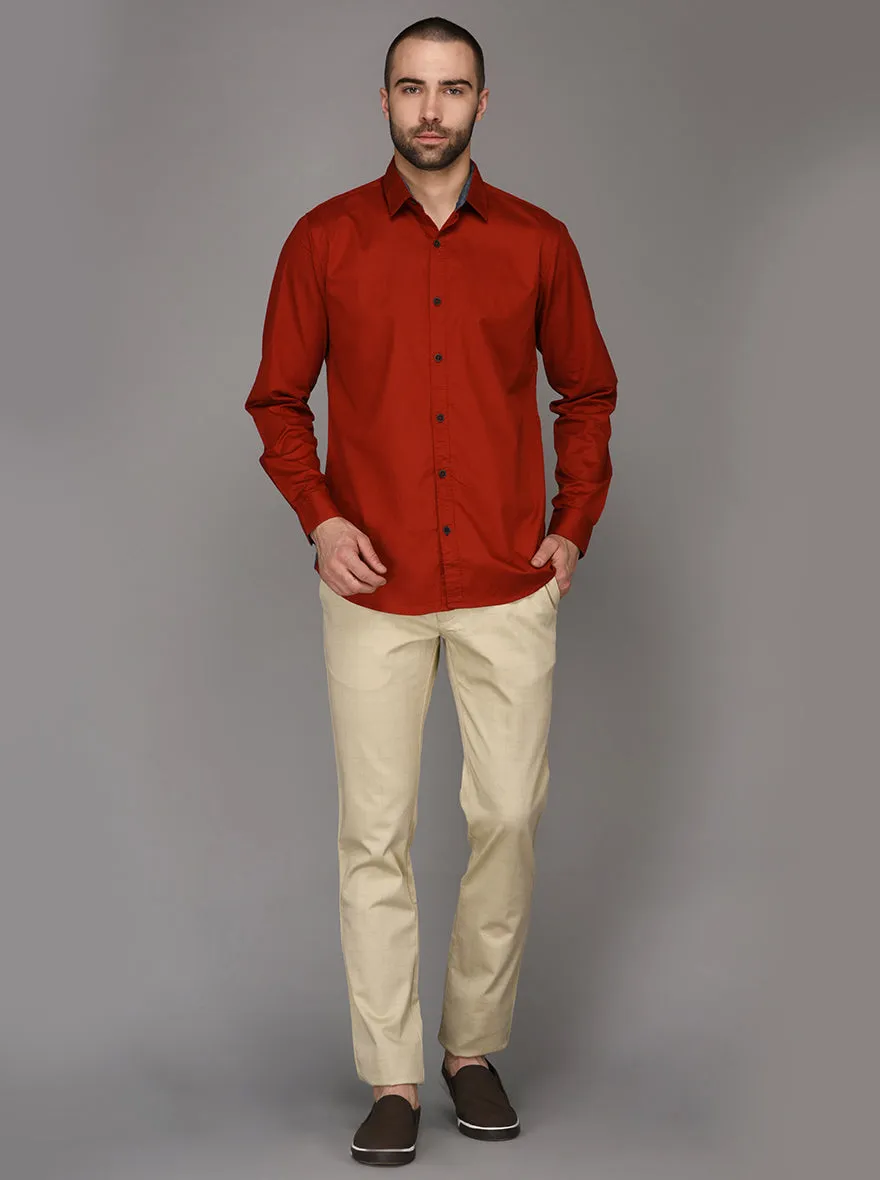 JadeBlue Dark Red Slim Fit Casual Shirt | JadeBlue