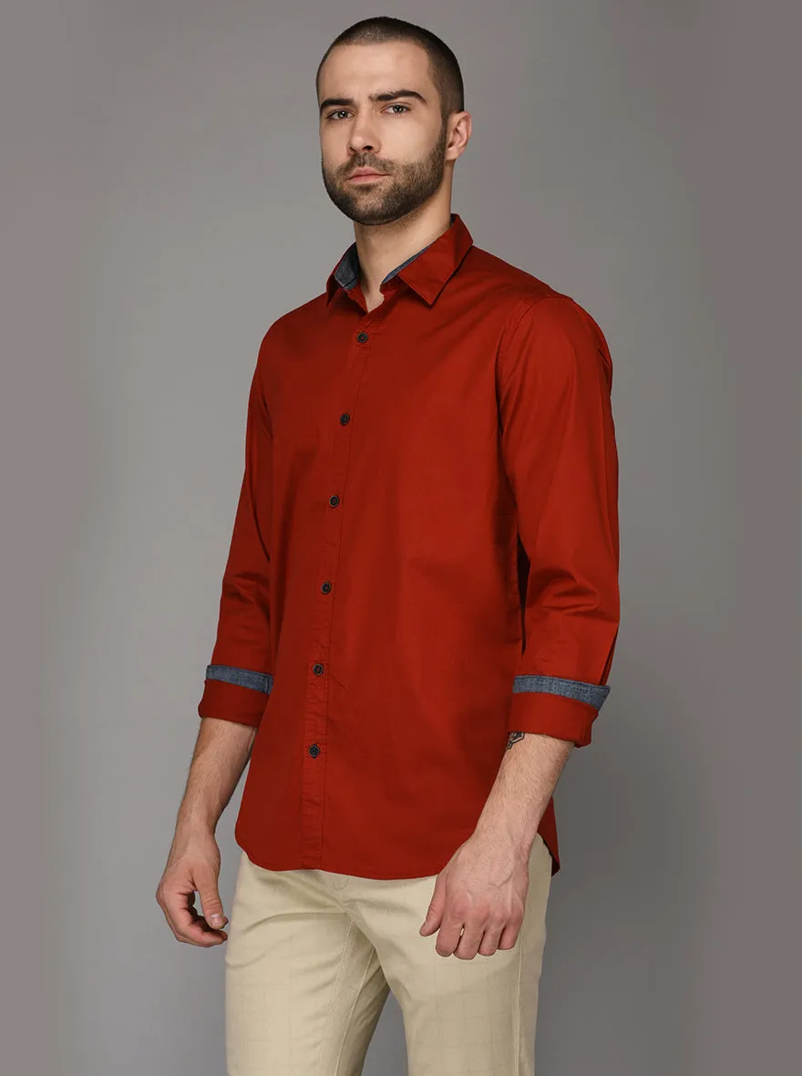 JadeBlue Dark Red Slim Fit Casual Shirt | JadeBlue