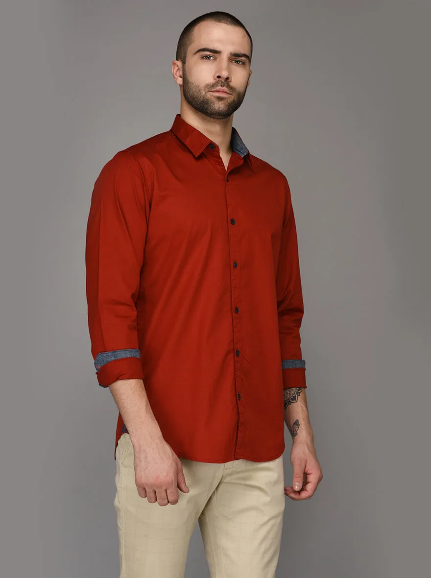 JadeBlue Dark Red Slim Fit Casual Shirt | JadeBlue