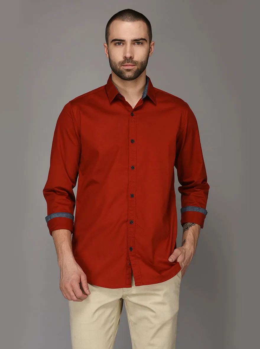 JadeBlue Dark Red Slim Fit Casual Shirt | JadeBlue