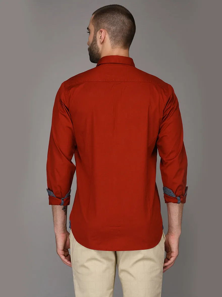 JadeBlue Dark Red Slim Fit Casual Shirt | JadeBlue