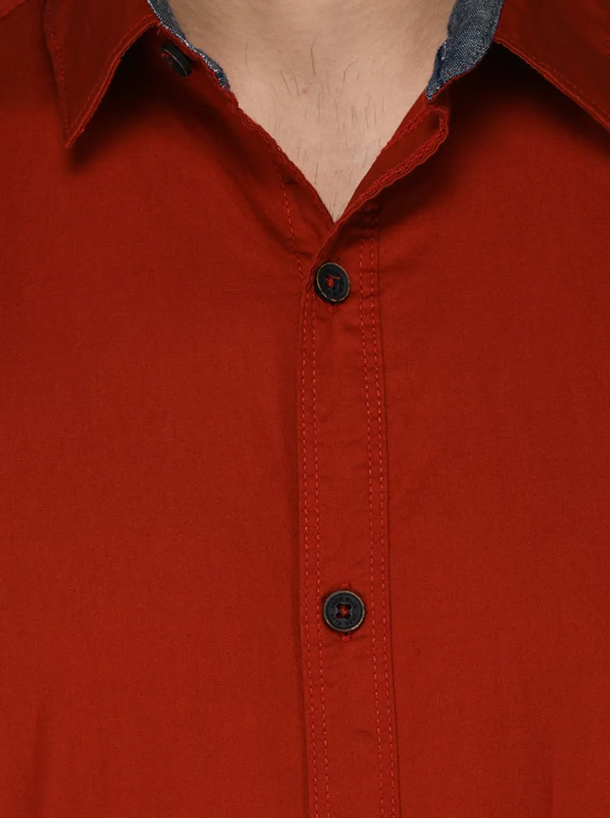 JadeBlue Dark Red Slim Fit Casual Shirt | JadeBlue