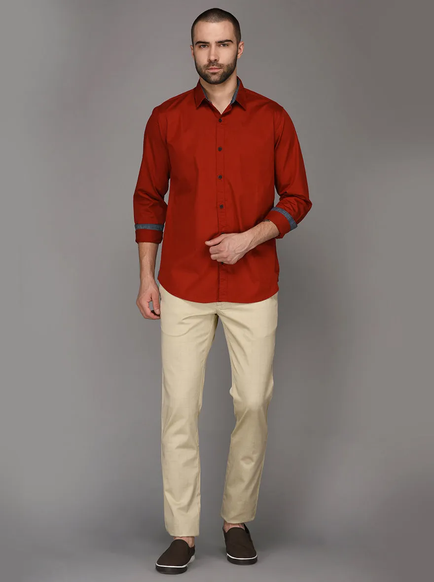 JadeBlue Dark Red Slim Fit Casual Shirt | JadeBlue