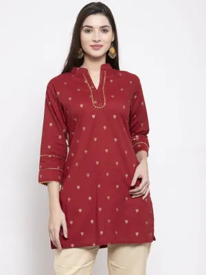 Jashvi Maroon & Golden Foil Print Tunic