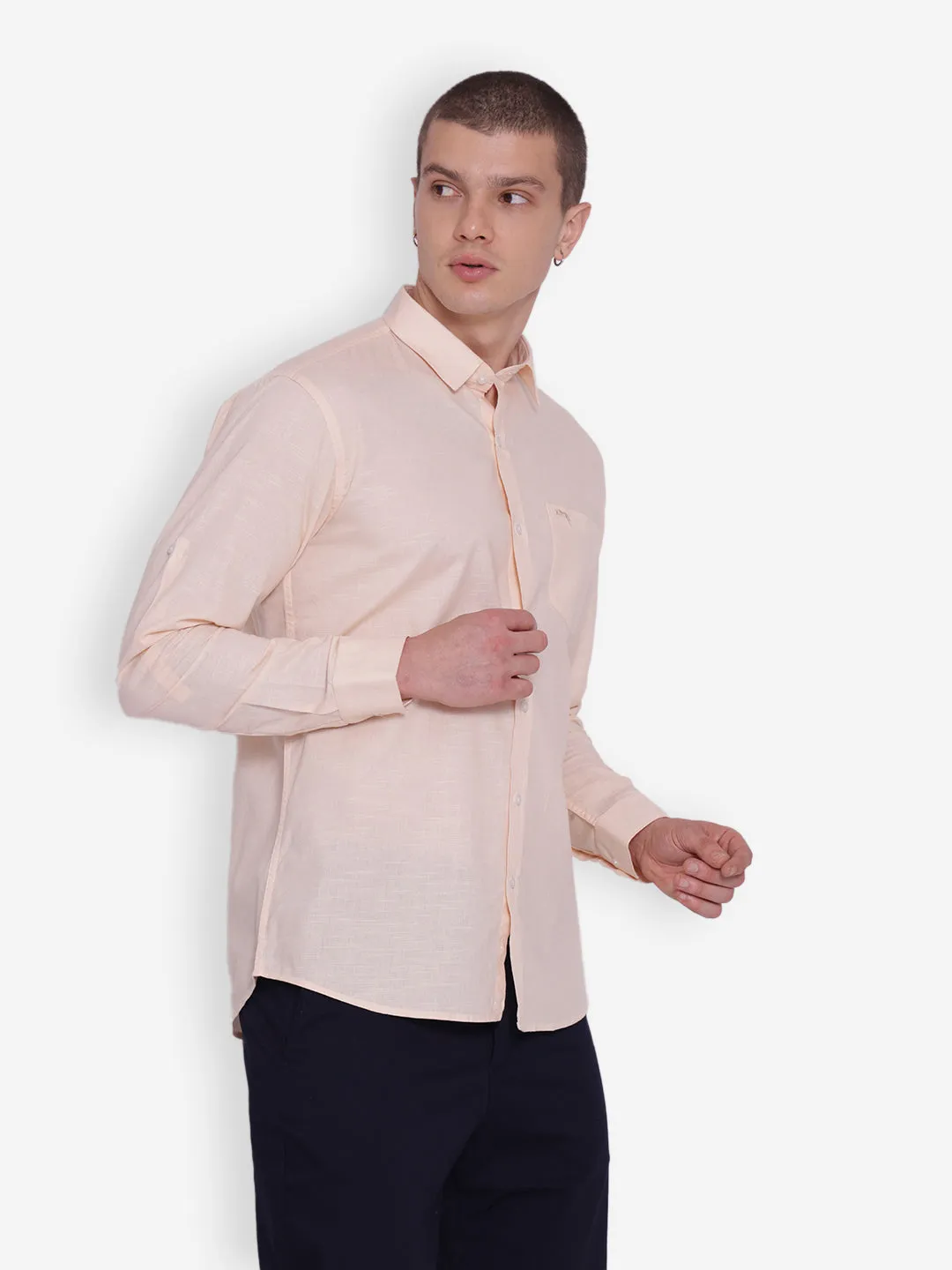 JUMP USA Men Pink Solid Cotton Casual Shirts