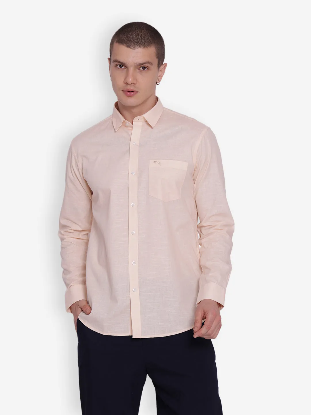 JUMP USA Men Pink Solid Cotton Casual Shirts