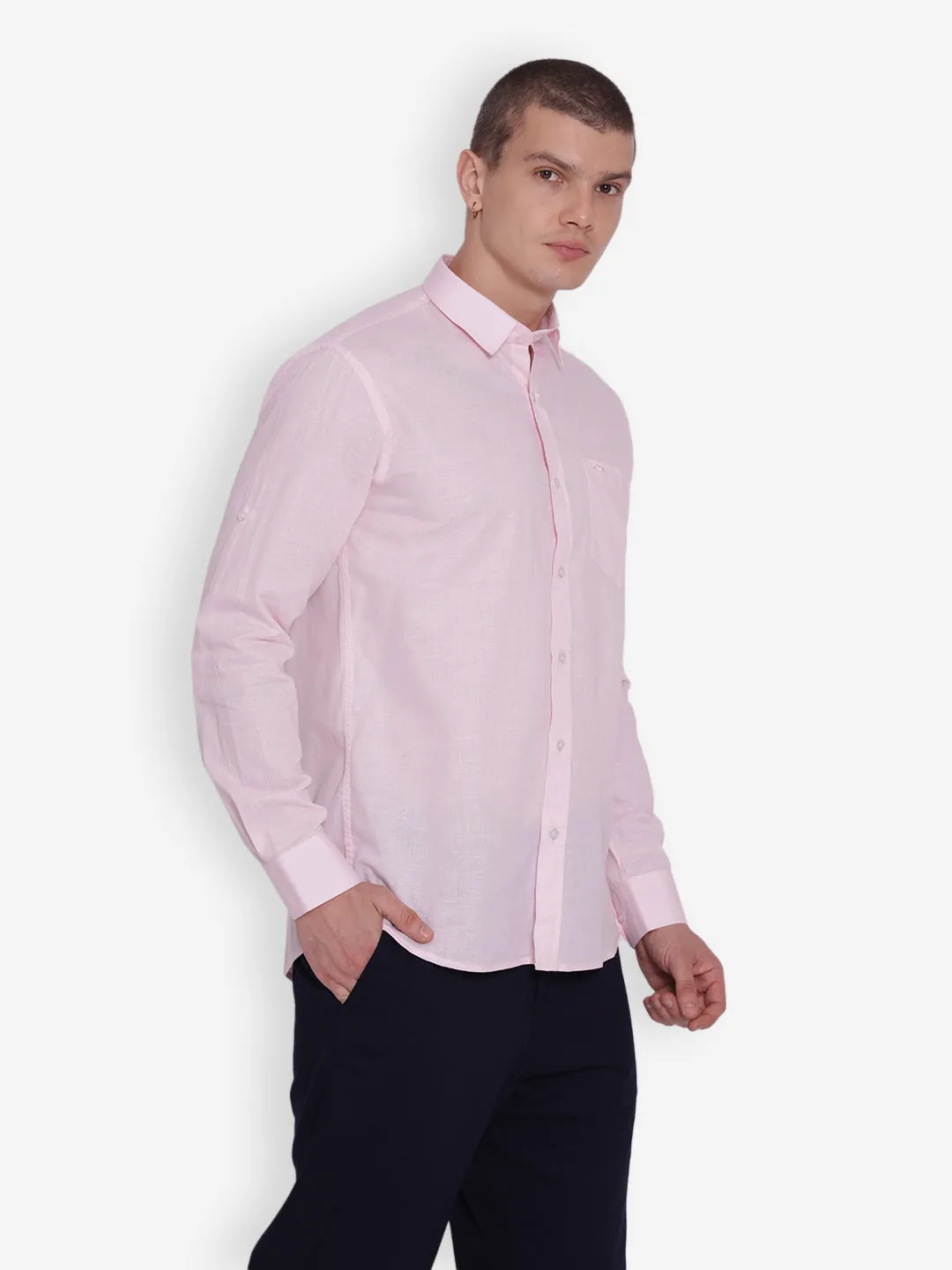 JUMP USA Men Pink Solid Cotton Casual Shirts