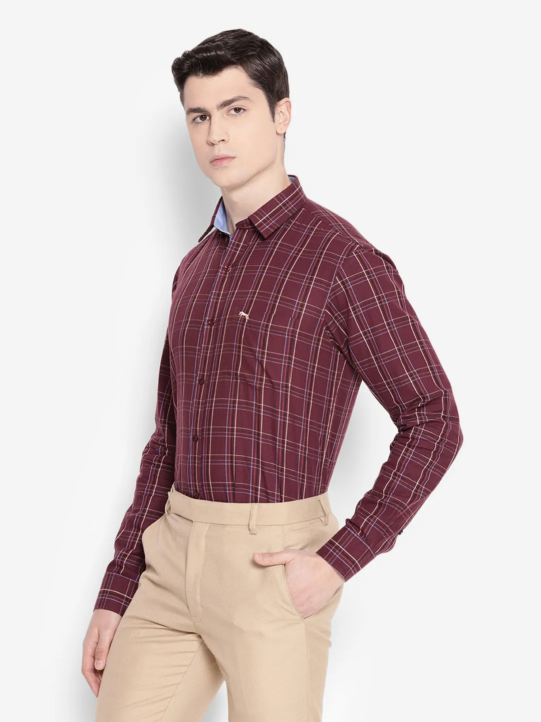 JUMP USA Men Wine Solid Cotton Casual Shirts