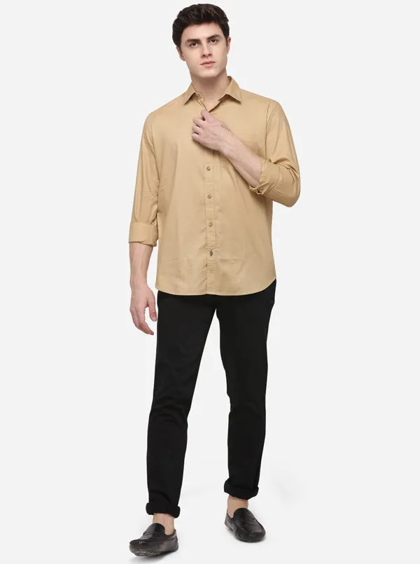 Khaki Smart Fit Solid Casual Shirt | Greenfibre